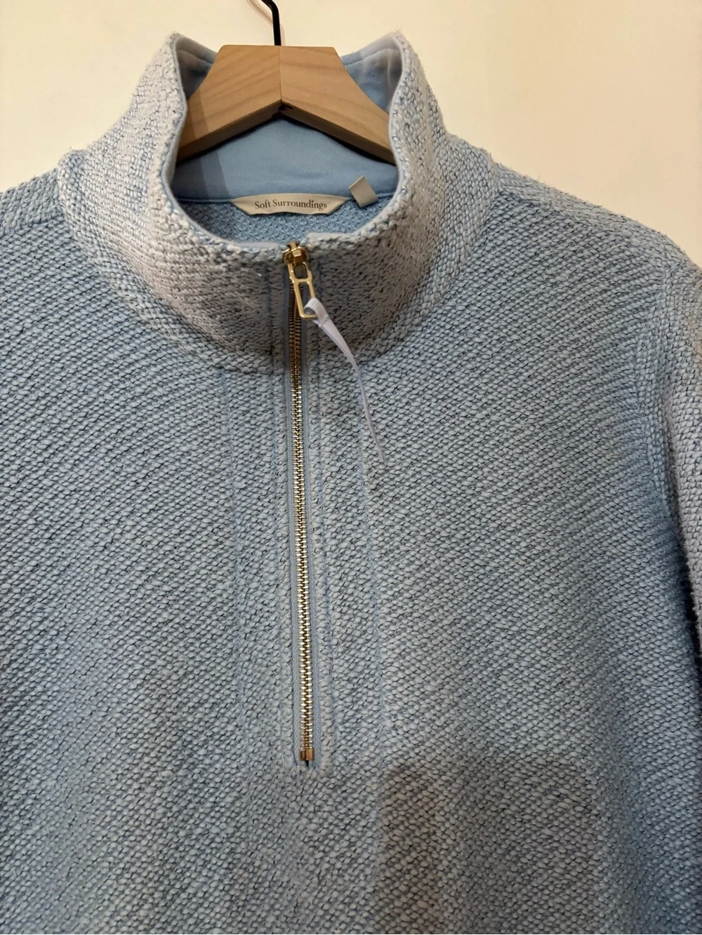 Soft Surroundings Light Blue Textured Loose Knit Cotton Quarter Zip Sweater PXL